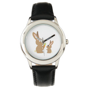Twee Cute Rabbits delen een wortel Horloge