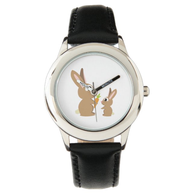 Twee Cute Rabbits delen een wortel Horloge (Voorkant)