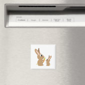 Twee Cute Rabbits delen een wortel Magneet (Insitu (Vaatwasser))