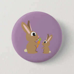 Twee Cute Rabbits delen een wortel Ronde Button 5,7 Cm