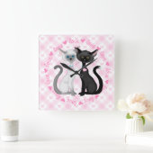 Twee Cute Siamese Katten Vierkante Klok (Huis)