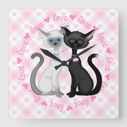 Twee Cute Siamese Katten Vierkante Klok (Voorkant)