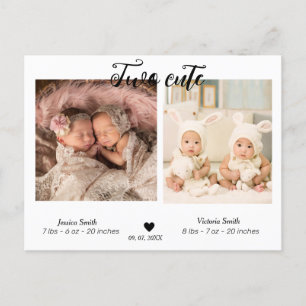 Twee Cute Twins foto Geboortedatum bekendmaking Briefkaart