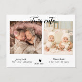 Twee Cute Twins foto Geboortedatum bekendmaking Briefkaart (Voorkant)