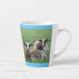 Twee Cute White-Brown Koeien Cust. Blauwe latte Mo Mok