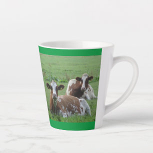 Twee Cute White-Brown Koeien Cust. Green Latte Mok