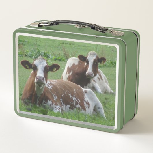 Twee Cute White-Brown Koeien Lunchbox (Achterkant)