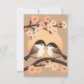 Twee Cute Young Chickadee Bird Kissing Kaart (Voorkant)