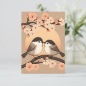 Twee Cute Young Chickadee Bird Kissing Kaart (Staand voorkant)