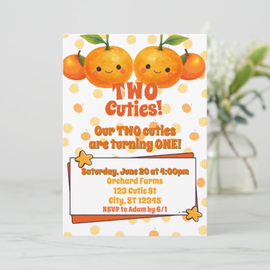 Twee Cuties tweeling sinaasappel verjaardag Kaart (Staand voorkant)