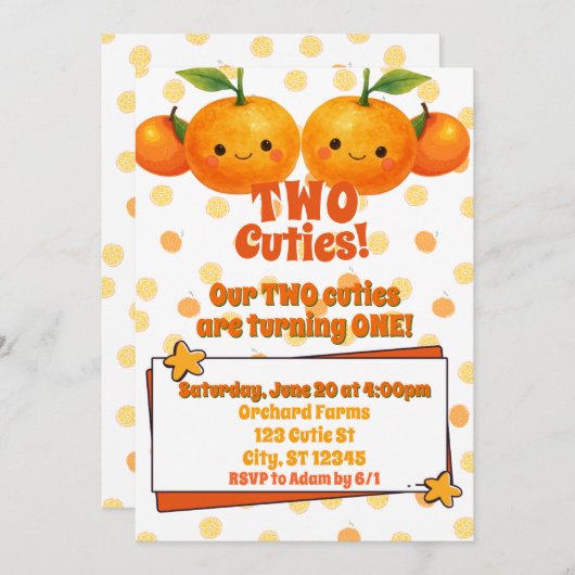 Twee Cuties tweeling sinaasappel verjaardag Kaart (Voorkant / Achterkant)