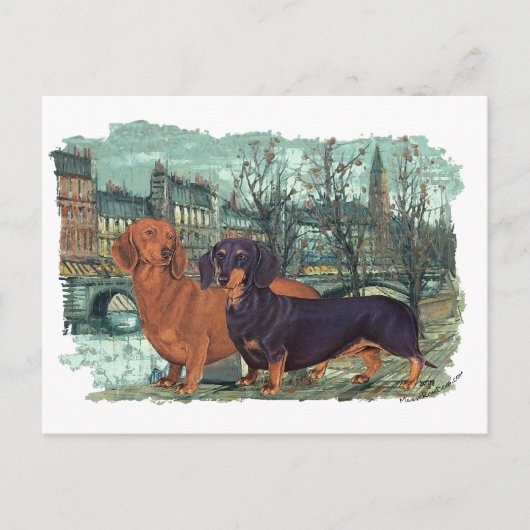 Twee Dachshonden in de Stad Briefkaart (Voorkant)