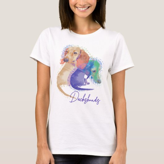 Twee Dachshund Dogs Waterverf Vrouwen T-shirt (Voorkant)