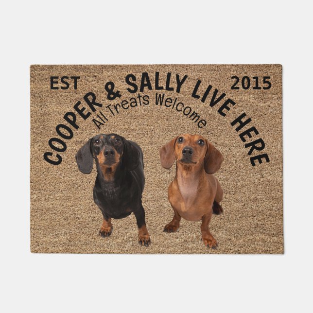Twee Dachshunds gepersonaliseerd Hondenliefhebber Deurmat (Voorkant)