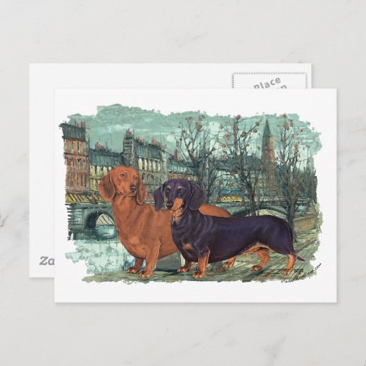 Twee Dachshunds in de stad Briefkaart (Voorkant / Achterkant)