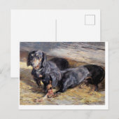 Twee Dachshunds met Bone Hermine Biedermann Briefkaart (Voorkant / Achterkant)