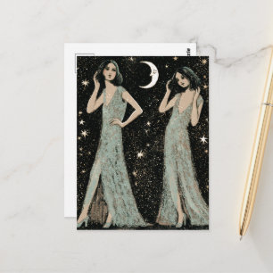 Twee dames dansen in het maanlicht briefkaart