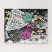 Twee dames in het zwart en wit, moderne jurken legpuzzel (Horizontaal)