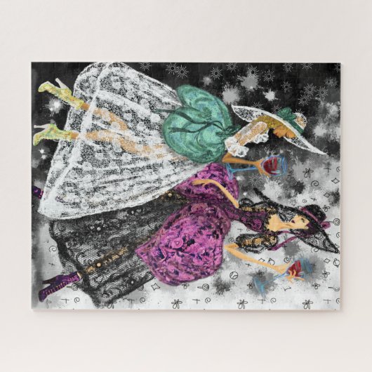 Twee dames in het zwart en wit, moderne jurken legpuzzel (Horizontaal)