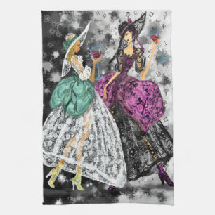 Twee dames in kant jurken keukenhanddoek