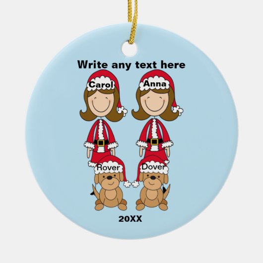 Twee dames met twee kerstversiering voor honden keramisch ornament (Voorkant)