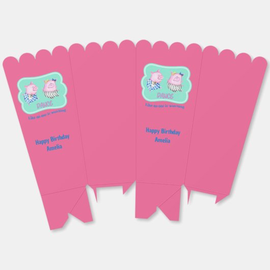 Twee Dancing Pigs Custom Happy Birthday Popcorn Bedankdoosjes (Ongevouwen)