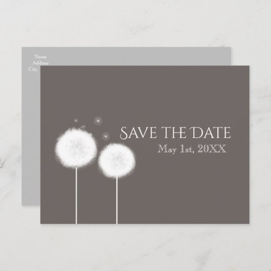 Twee Dandelions Taupe Rustic Land sparen de Datum Aankondigingskaart (Voorkant / Achterkant)