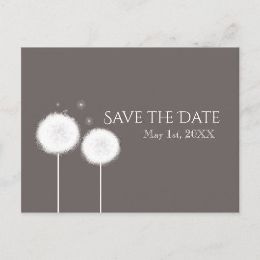 Twee Dandelions Taupe Rustic Land sparen de Datum Aankondigingskaart (Voorkant)