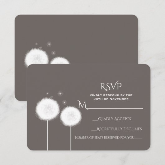 Twee Dandelions Taupe Rustic Wedding RSVP (Voorkant / Achterkant)