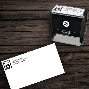 Twee dansende Beren Uil in Tree Black Silhouette Zelfinktende Stempel