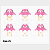 Twee dansende flamingos vierkante sticker (Vel)