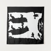 Twee Dansende Zwarte Beren Uilenbomen Zwart Silhou Wandkleed (Voorkant (horizontaal))
