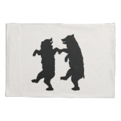 Twee Dansende Zwarte Silhouette Beren op Wit Kussensloop (Achterkant-Links)
