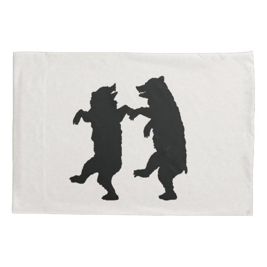 Twee Dansende Zwarte Silhouette Beren op Wit Kussensloop (Achterkant-Links)