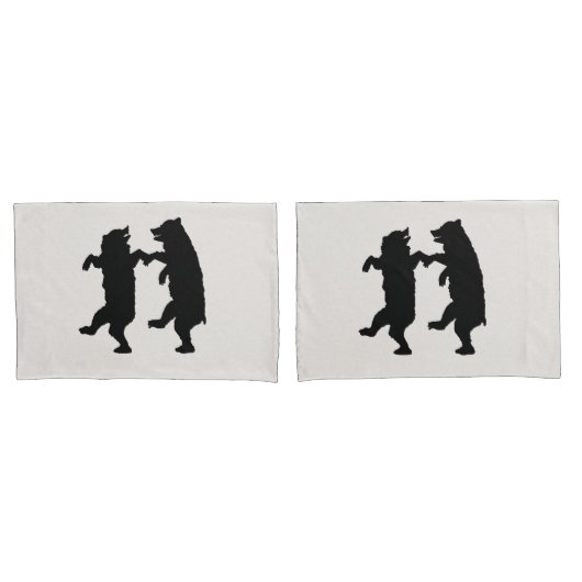 Twee Dansende Zwarte Silhouette Beren op Wit Kussensloop (Voorkant-Set)