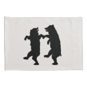 Twee Dansende Zwarte Silhouette Beren op Wit Kussensloop (Achterkant-Rechts)