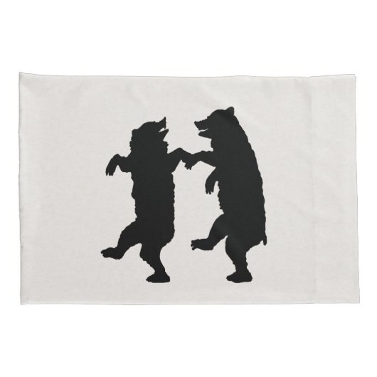 Twee Dansende Zwarte Silhouette Beren op Wit Kussensloop (Achterkant-Rechts)