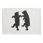 Twee Dansende Zwarte Silhouette Beren op Wit Kussensloop (Voorkant-Links)