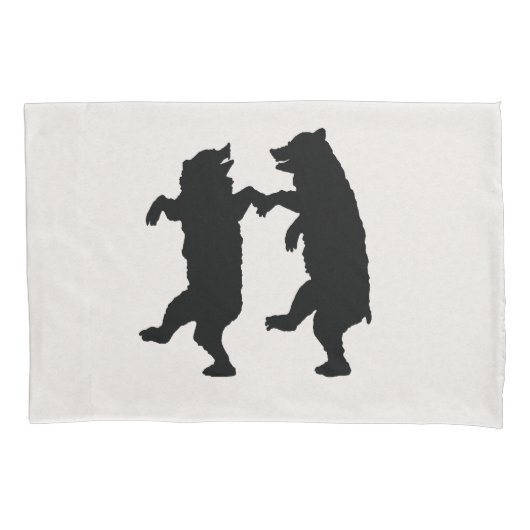 Twee Dansende Zwarte Silhouette Beren op Wit Kussensloop (Voorkant-Links)