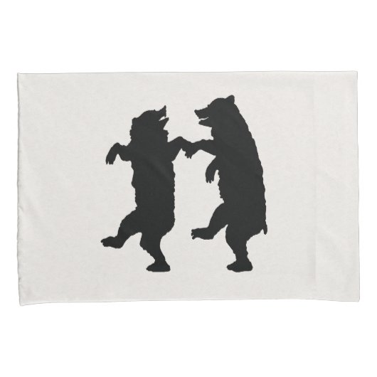Twee Dansende Zwarte Silhouette Beren op Wit Kussensloop (Voorkant-Rechts)