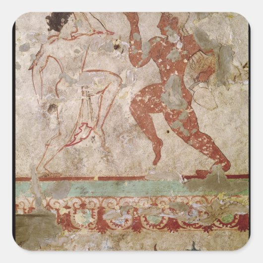 Twee dansers en dolfijnen vierkante sticker (Voorkant)