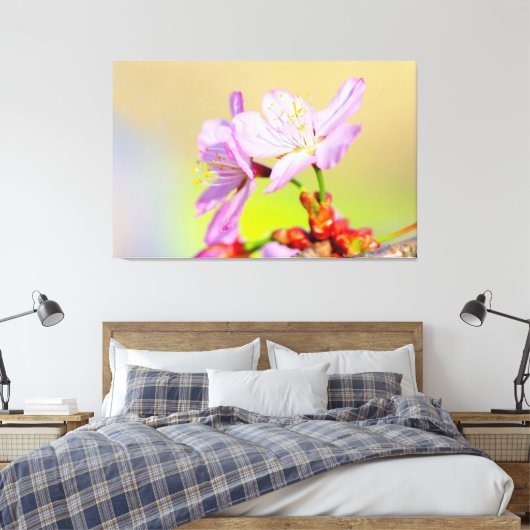 Twee dappere kersenbloesems en kleurrijke achtergr canvas afdruk (Insitu (Slaapkamer))