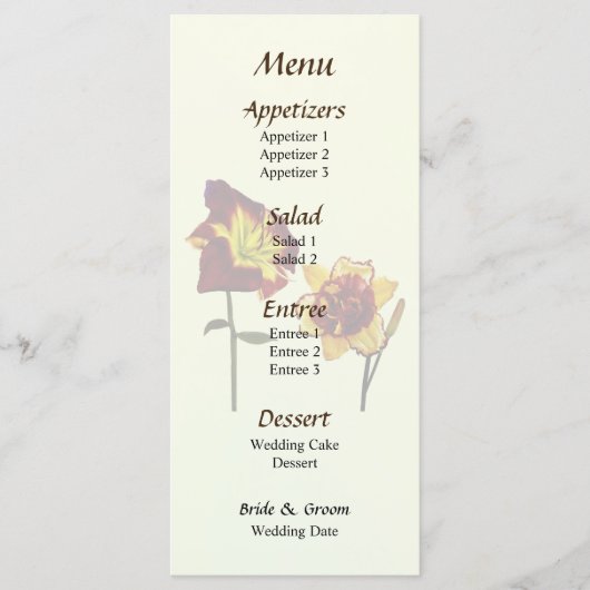 Twee Daylilies met een Chat Wedding Menu (Voorkant)