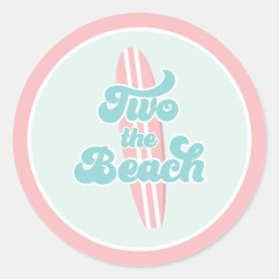 Twee de Beach Surf Beach 2e Verjaardagspapier Bord Ronde Sticker