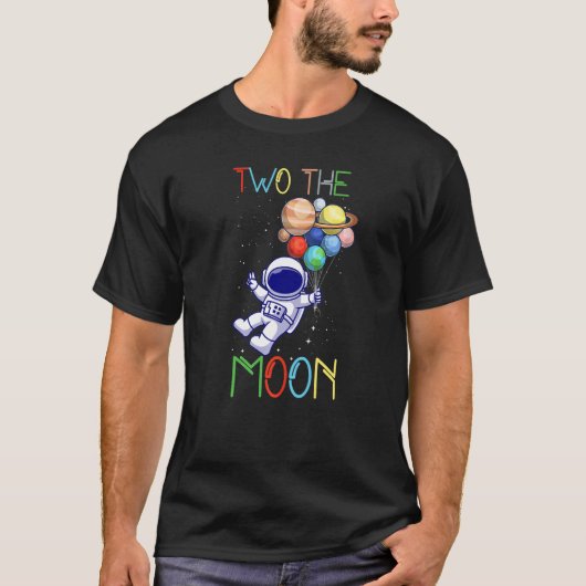 Twee de maan 2e verjaardag Astronaut met planeten  T-shirt (Voorkant)