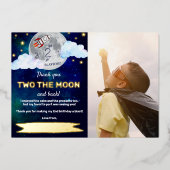Twee de maan 2e verjaardag Echte Folie Dank u wel Folie Uitnodiging (Voorkant)