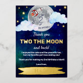 Twee de maan 2e verjaardag Echte Folie Dank u wel Folie Uitnodiging (Voorkant)