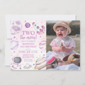 Twee De Maan 2e Verjaardag Meisje Space Photo Kaart (Voorkant)