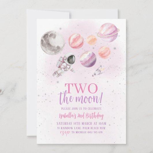 Twee De Maan 2e Verjaardag Meisje Space Silver Kaart (Voorkant)