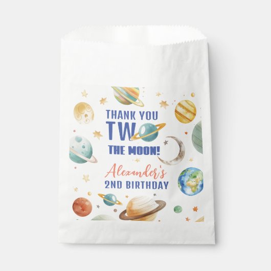 Twee De Maan 2e Verjaardag Ruimte Galaxy Bedankzakje (Voorkant)